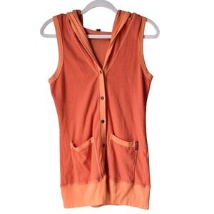 Hardtail Forever Hooded Sleeveless Cardigan Button Down Orange Pockets SZ Medium